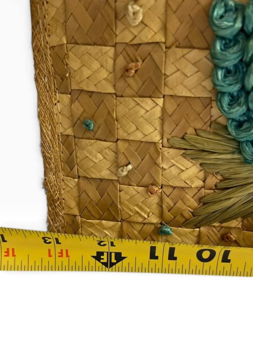 Vintage Woven Raffia Straw Floral Picnic Bag